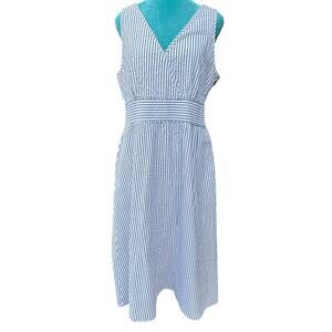 Jones New York Women 12 Seersucker cotton dress Lined side zip Preppy Empire